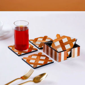Modern Wooden Square Coasters <b>Set</b> with Leaf Pattern Non-Slip <b>Table</b> Mats <b>for</b> Coffee and <b>Dining</b> <b>Table</b> Decor - Product Image 2