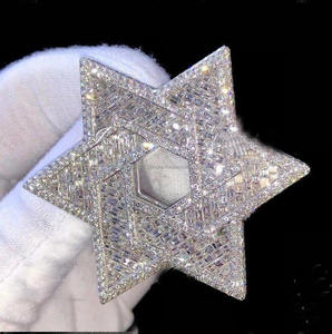 Pendentif étoile en moissanite glacée en argent sterling 925 plaqué rhodium, bijoux de luxe personnalisés unisexes style hip-hop bling pour cadeau - Product Image 1