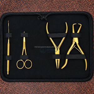 Kit d'outils professionnel pour extensions de cheveux en or : pinces micro-nano, pinces de retrait de liens, crochet, aiguille, ciseaux – Ensemble de salon professionnel - Product Image 1