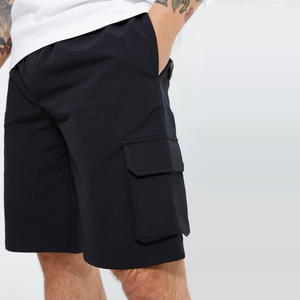 Shorts cargo noirs pour hommes, taille mi-haute, élastiques, respirants, en coton, décontractés, avec poches - Product Image 5