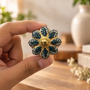 SHUBHAM Floral Kitchen Cabinet Knob Porcelain Drawer Pull Gold Blue Decorative Handle for <b>Wardrobe</b> Drawer - Product Image 4