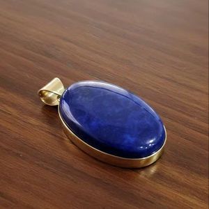 Pendentif de haute qualité pour femme, en argent, pierre précieuse naturelle lapis-lazuli, forme ovale, fait main, argent allemand, 20 % de réduction et cadeau offert - Product Image 1
