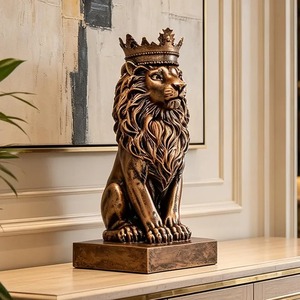 Statue de lion dorée moderne, décoration de table pour salon, bureau, sculpture décorative en laiton doré pour bureau - Product Image 4