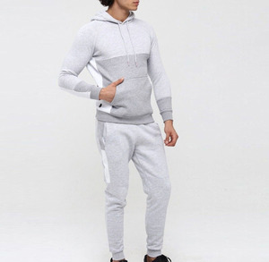 Men's Grey <b>Colour</b> <b>Block</b> Hooded Tracksuit Set Cotton Fleece Sweat Suit Casual Sportswear Custom Logo Manufacturer in Pakistan - Product Image 6