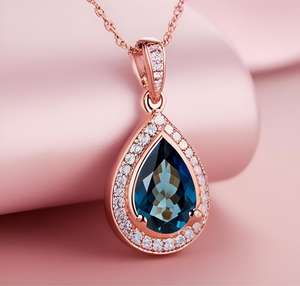 สร้อยคอเพียร์ลอนดอนบลูโทปาซ โรสโกลด์ ฮาโล เงินสเตอร์ลิง จี้ห้อยคอจากอัญมณีธรรมชาติ - Product Image 6