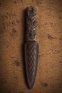 Daga Étnica de Metal Eoin Winston Sports Sgian Dubh con Mango Intrincadamente Tallado y Funda Negra para las Cuatro Estaciones - Product Image 4