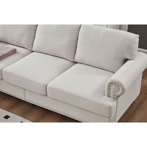 Divano Moderno Classico a Tre Posti da 83 Pollici per Soggiorno, Rivestito in Poliestere Beige con Borchie, Design Moderno Classico - Product Image 5