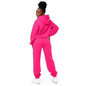 Conjunto de Sudadera con Capucha y Pantalones Deportivos de Felpa de Algodón Rosa de 420 g/m², con Estampado Puff y Hombros Caídos, para Mujer, Personalizado y Cómodo - Product Image 5