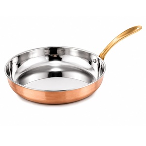 Sartén de acero inoxidable lisa con mango largo y acabado en cobre para cocina doméstica, utensilios de cocina, sartén para cocinar en estufa. - Product Image 3