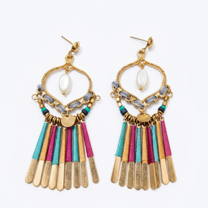 Handmade Wholesale Custom OEM ODM Iron Thread Maroon Tassel <b>Chandelier</b> Earrings DECORYUG - Product Image 4