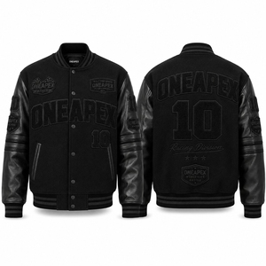 Men's Black <b>Racing</b> <b>Jacket</b> Leather Sleeves Letterman Bomber <b>Jacket</b> Motorsport Streetwear Custom Wholesale - Product Image 1