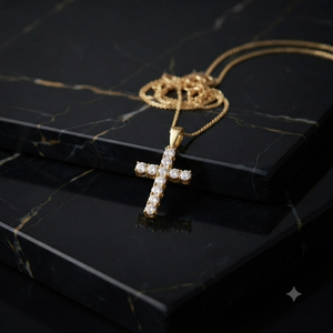 Trendy Minimalist 10K <b>Solid</b> <b>Gold</b> Jesus Cross <b>Pendant</b> Necklace Custom Moissanite Diamond Christian Religious Fine Charms for Gift - Product Image 2