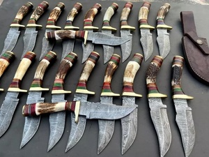 Cuchillo de caza utilitario de acero de Damasco, punta caída, espiga completa, mango de asta de ciervo, 7 pulgadas, grado industrial, venta al por mayor - Product Image 2