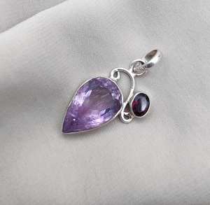 Pendentif Améthyste Grenat en Argent Sterling 925, Bijou Fait Main pour Femme et Homme, Collier Unique en Pierre Précieuse, Cadeau Élégant - Product Image 5