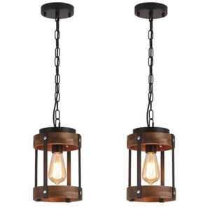 Lámparas Colgantes de Estilo Rústico, Lámpara Colgante de Madera de Roble y Metal, 2 Unidades, Pequeña, al Precio Más Bajo - Product Image 1