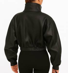 เสื้อแจ็คเก็ตหนังแท้ทรงบอมเบอร์โอเวอร์ไซส์สำหรับผู้หญิง พร้อมเข็มขัด สไตล์ไบค์เกอร์ ซิปหน้า - Product Image 2