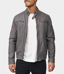 Vestes en cuir de vache véritable personnalisées pour hommes, pour l'automne et l'hiver, confortables, en cuir gris avec fermeture éclair pour hommes - Product Image 1