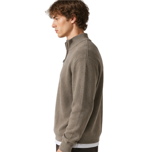 <b>Mens</b> Taupe Quarter Zip Jumper Knitted Sweater Stand Collar Long Sleeve Pullover Casual Winter Warm Soft <b>Knitwear</b> Premium Fit Top - Product Image 3