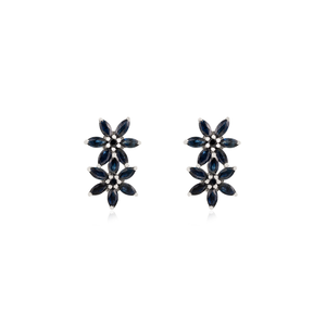 Hermosos Pendientes de Plata de Ley 925 de Inspiración Vintage con Zafiro Azul Natural Corte Marquesa y Diseño Floral para Mujer - Product Image 1