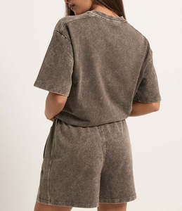 Women's 2 Piece Washed Cotton Shorts <b>Set</b> Crew Neck T-Shirt With Pocket Casual Loose Fit Spring Summer Daily Wear - Product Image 3