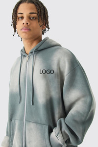 High Quality 500GSM Acid Wash Oversized Zipper-<b>Up</b> Eco-Friendly Anti-Wrinkle Hoodies Men Embossed Logo Vintage Casual Streetwear - Product Image 3