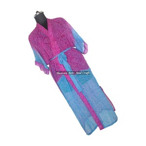 KL005 2026 Spring Women Vintage Sari Kimono Long Sleeve Stylish Multi Color <b>Winter</b> Autumn Nightgown Full Length Silk - Product Image 4