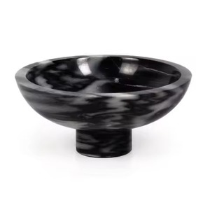 Bol sur piédestal en marbre vert de luxe, fait main, en pierre naturelle, pour fruits, centre de table moderne et organique pour la décoration de la maison et des hôtels - Product Image 4