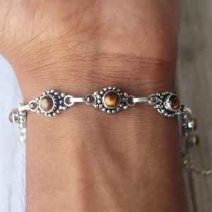 Tiger Eye <b>Bracelet</b> 925 Sterling Silver Toggle Clasp Women Jewelry Natural Gemstone Handmade Elegant Design Gift - Product Image 2