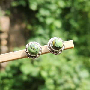 Hot Selling Handmade 925 Sterling Silver Green Copper Turquoise Stud <b>Earrings</b> for Women Weddings Wholesale Bulk Jewelry Supplier - Product Image 5