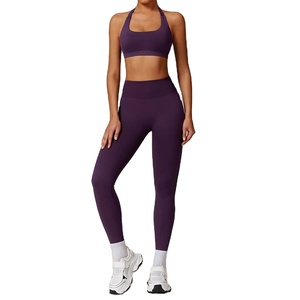 Ensemble pour femmes hauts pantalons nombril taille haute sans couture Leggings soutien-gorge avec rembourré élastique sport ensemble de gymnastique - Product Image 5