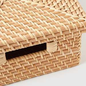 Rectangular office document <b>storage</b> <b>box</b>, woven from natural rattan, with a tight-fitting lid. - Product Image 4