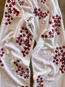 Pantalon de jogging personnalisé pour homme, coupe droite, jambe large, en molleton de coton blanc avec broderie florale artistique, taille élastique, hiver - Product Image 3