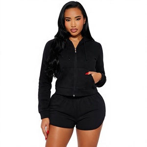 Sweat-shirt à capuche noir zippé pour femme, manches longues, en coton tricoté uni, respirant, avec logo frontal, décontracté, coupe oversize, pour l'automne et l'hiver - Product Image 1