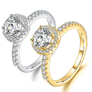 Bagues de mariage AMBER JEWELS modernes géométriques hip-hop en diamant de laboratoire, plaqué or massif 14 carats, certifiées IGI, serties à griffes - Product Image 2