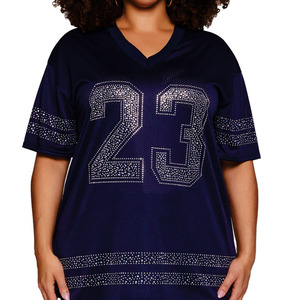 Maillot de football américain de luxe OEM grande taille avec strass pour femme, personnalisable, en maille, col en V, coupe oversize, chemise de sport tendance, fabricant - Product Image 6