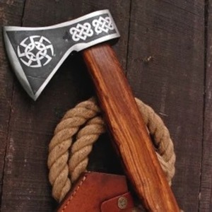 Tomahawk <b>Axe</b> With Celtic Knot Design Forged Steel Blade Wood <b>Handle</b> Survival Hatchet - Product Image 2