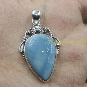 Blue <b>Opal</b> Teardrop Gemstone Pendant 925 Sterling Silver Handmade Vintage Style Jewelry Boho Statement <b>Necklace</b> Gift For Women - Product Image 3