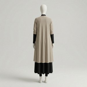 Traje de Baño Modesto para Mujer Reddito, Burkini de Cuello Alto y Manga Larga, Color Sólido, Falda Asimétrica, Tejido Elástico, Conjunto de 2 Piezas - Product Image 2