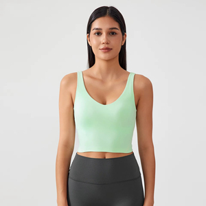Women Crew Neck Tank <b>Top</b> <b>Navy</b> Blue Crop Fitness Shirt Workout Active Stretch Spandex Cotton Front Logo OEM Orders Fabric Soft - Product Image 6