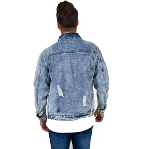 Hot Selling Casual Jean Denim Jacket High Quality Custom Design <b>Men</b> Button Front Denim Jeans Jackets - Product Image 3