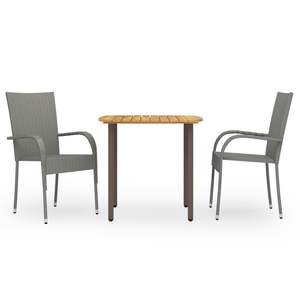 Ensemble de salle à manger empilable de taille moyenne en bois d'acacia massif gris, pour l'extérieur - Product Image 1