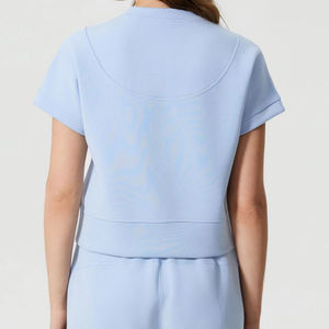 T-shirt personnalisé ample et décontracté en tissu tissé à col rond, manches longues, pour femme, marque privée, été - Product Image 5