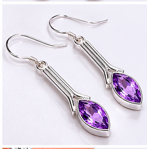Pendientes Colgantes de Plata con Amatista – Pendientes Colgantes Hechos a Mano con Gema Marquise de Amatista Natural y Plata de Ley – Elegantes - Product Image 2