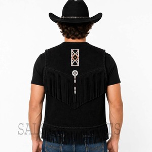 Gilet en cuir suédé de style western pour homme, très tendance, avec franges |   Fournisseur de vestes en cuir artisanales de qualité supérieure - Product Image 4