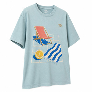 <b>Light</b> Blue Women's Loose Fit T-Shirt With Beach Chair Lemon Print Casual Summer Wear Crew Neck Short Sleeve 100% Cotton Jersey - Product Image 4