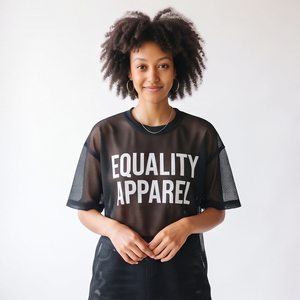 Camiseta de malla transparente para hombre y mujer, con estampado de letras, ajuste holgado, transpirable, estilo urbano, 100% poliéster, de secado rápido, transparente, unisex - Product Image 4