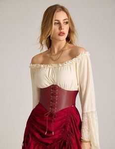 Corset en cuir pour femme, à lacets sur le devant, gaine amincissante, ceinture bustier avec bretelles - Product Image 3