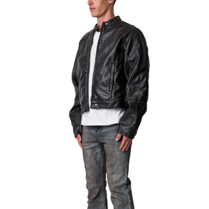 Blouson Bomber Homme en Cuir Véritable Noir avec Col, Poignets et Ourlet Côtelés, Fermeture Éclair Avant, Poches, Vêtement d'Extérieur Premium Personnalisé Tendance Streetwear - Product Image 2