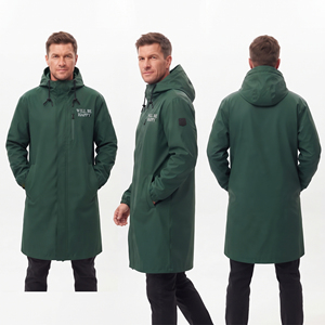 <b>Men</b> Long Hooded <b>Trench</b> <b>Coat</b> Waterproof Outerwear With Pockets Zipper Closure Front Logo Print Windbreaker Hooded <b>Coats</b> - Product Image 5
