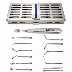 Kit Completo Profesional de Syndesmotomes Dentales Manuales de Acero Inoxidable, 1 Mango y 11 Puntas Intercambiables, Certificado CE, Ergonómico - Product Image 1